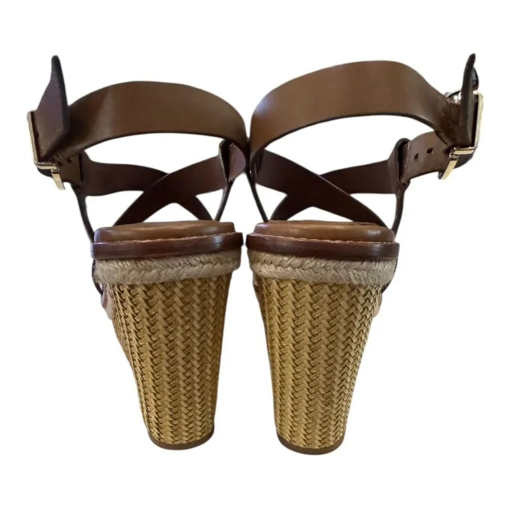 Antonio Melani Women’s Brown Leather Woven Wedge Sandals 9.5
